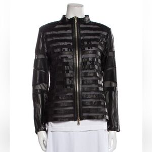 Caban Romantic Black Leather & Mesh Detailed Jacket - Sz IT 48, US 12